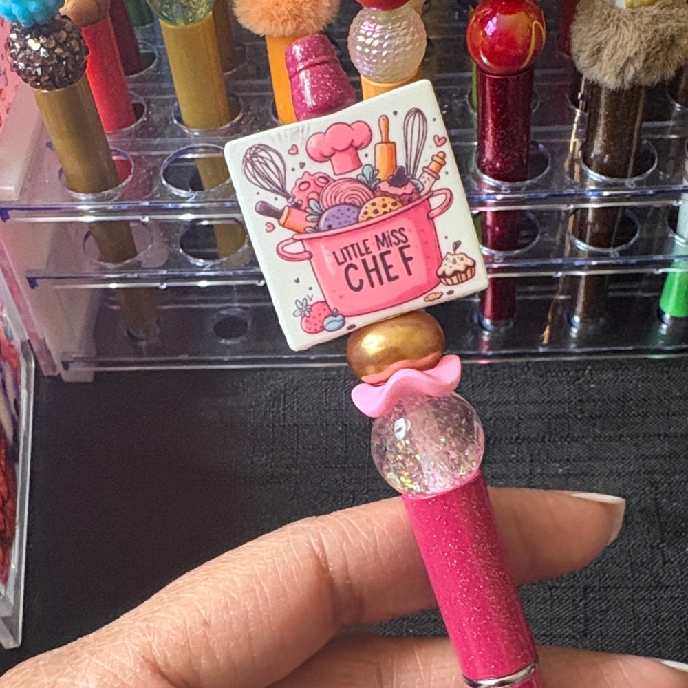 Little Miss Chef Pink Glitter Pen with Gold Accents